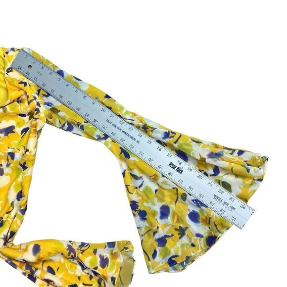 Ieena Mac Duggal Dress Womens 2 Yellow Floral  Mini Bell Sleeves Flowy Dainty - Picture 7 of 12